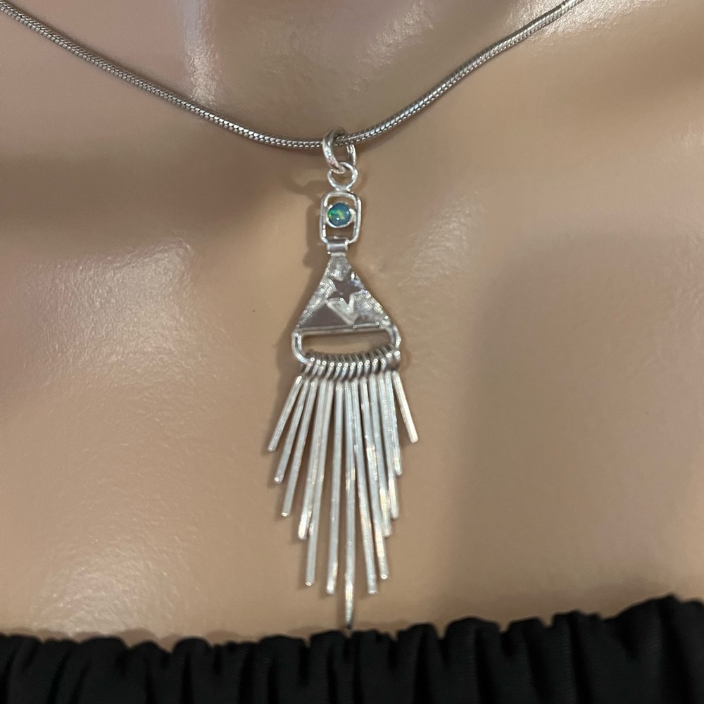 NWT Sterling Silver Designer Opal Pendant Necklace .925